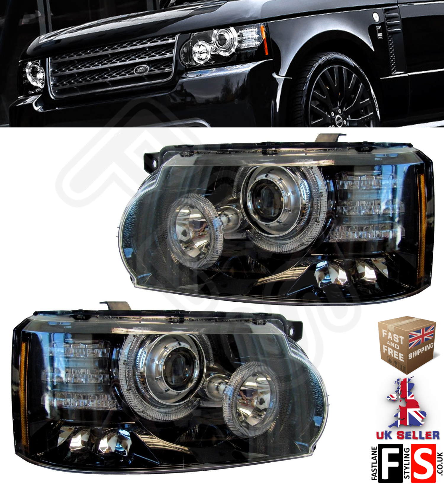 RANGE ROVER VOGUE L322 201013 HEADLIGHTS ASSEMBLIES PAIR CLEAR BI
