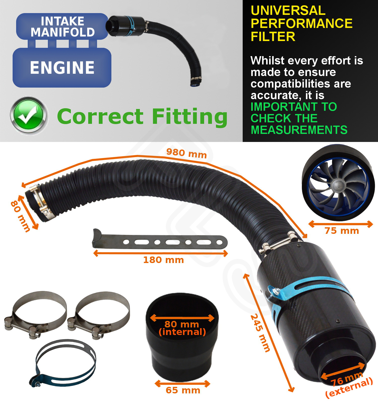 MG ZR ZS ZT ZTT TF M UNIVERSAL PERFORMANCE AIR FILTER INDUCTION KIT