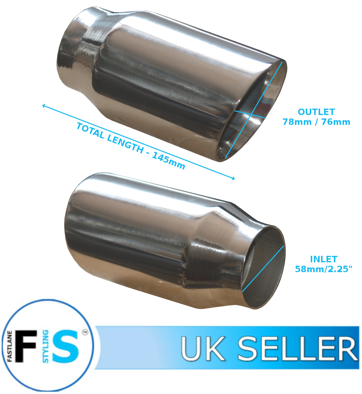 UNIVERSAL T304 STAINLESS STEEL EXHAUST TAILPIPE TIPS SLANTED 2.25" INLETFRD3 eBay