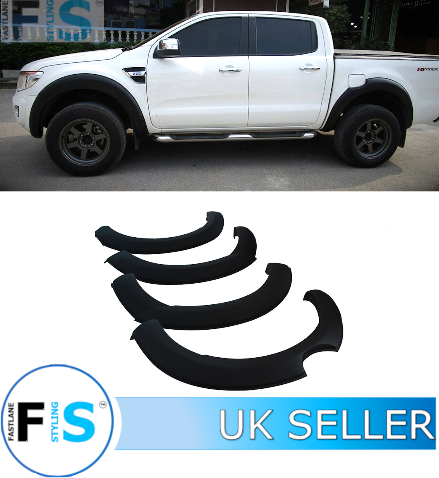 MATTE BLACK WIDE Body Wheel Arch Fender Flares For Ford Ranger T6 Raptor 12-15 £184.99 - UK