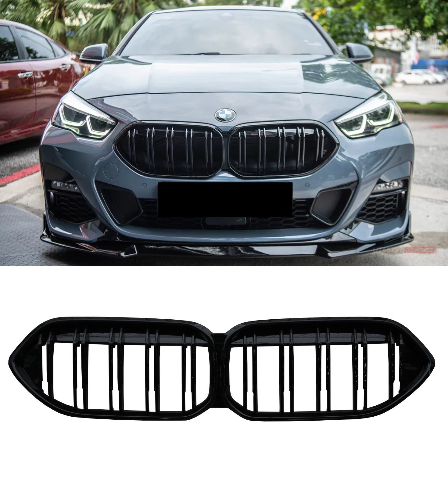 DOUBLE SLAT FRONT KIDNEY GRILLE GLOSS BLACK FOR BMW 2 SERIES GRAN