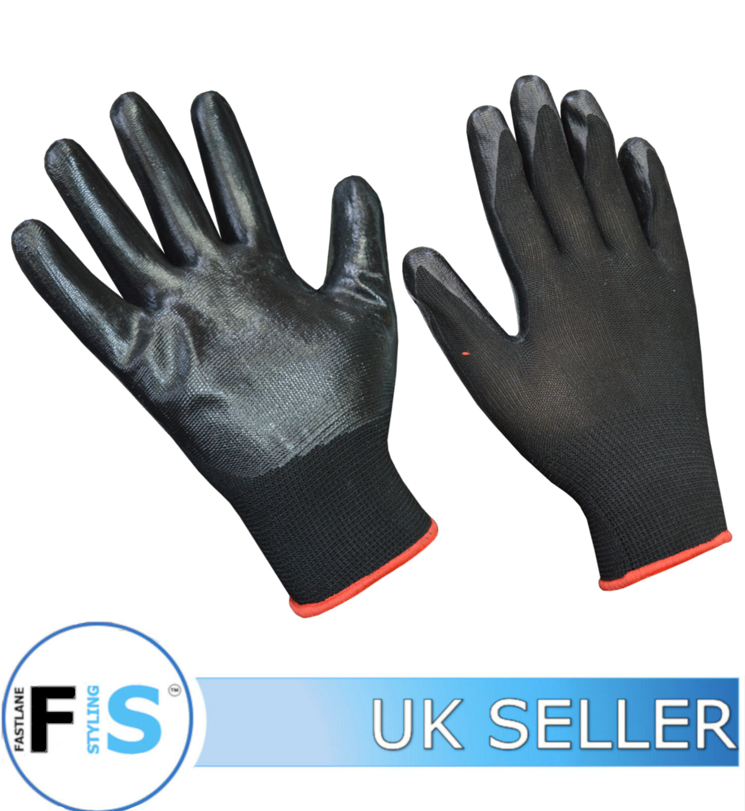 NITRILE COATED BLACK NYLON NBR GLOVE PAIR SAFETY WORK GARDENING
