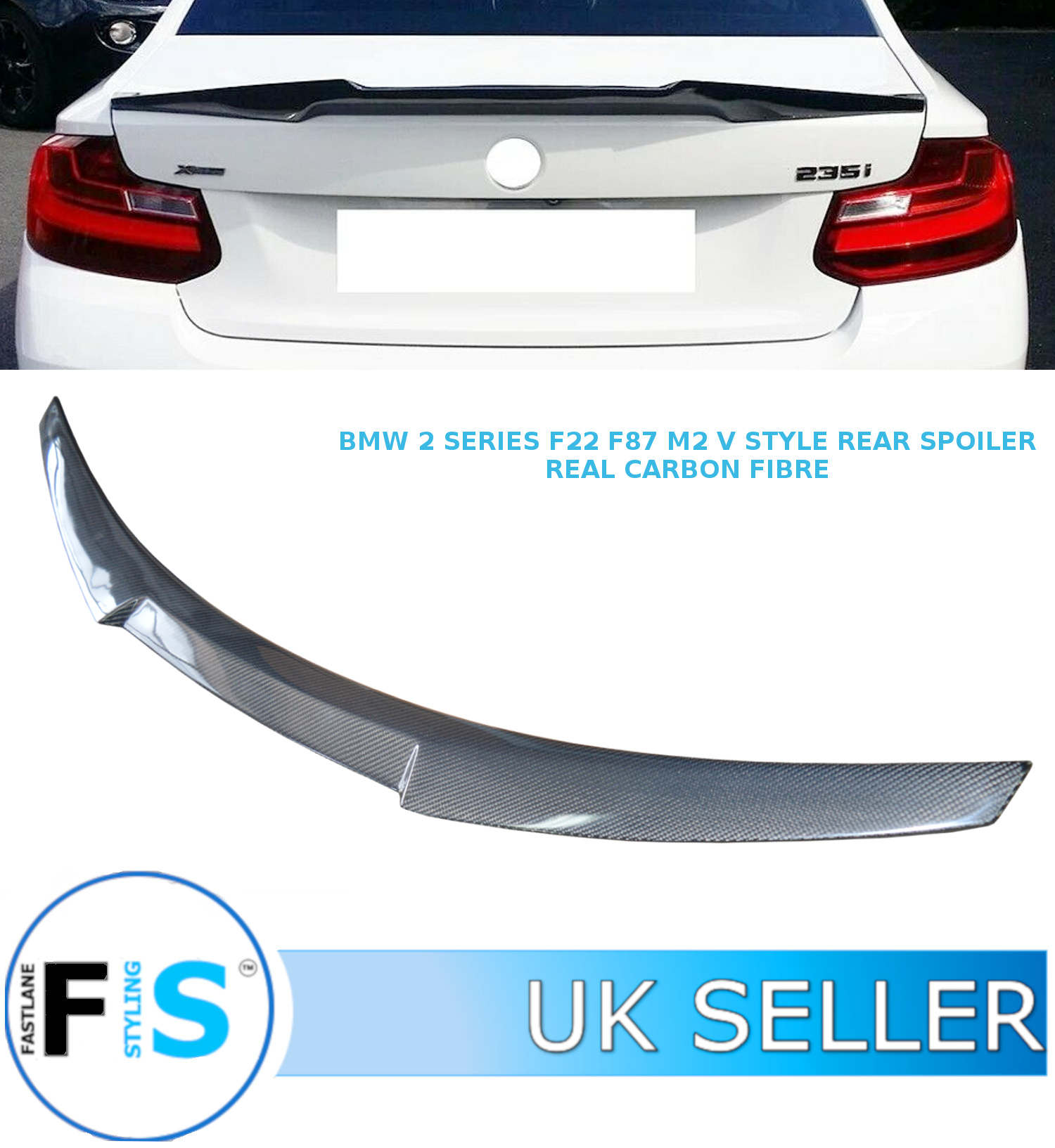 BMW 2 SERIES F22 F23 (M2 F87) V STYLE REAR BOOT LIP SPOILER REAL CARBON
