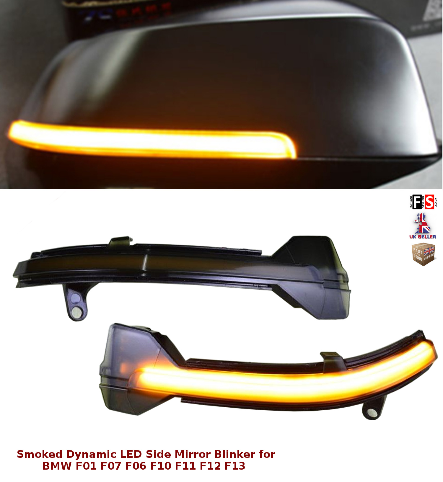 BMW 5 SERIES F10 LCI LED SMOKED DYNAMIC SEQUENTIAL SIDE MIRROR TURN