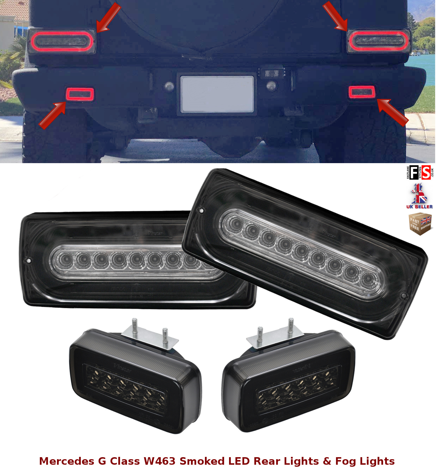 Mercedes Benz G Class W463 90 17 Black Smoked Tinted Led Rear Fog Lights Pair Ebay