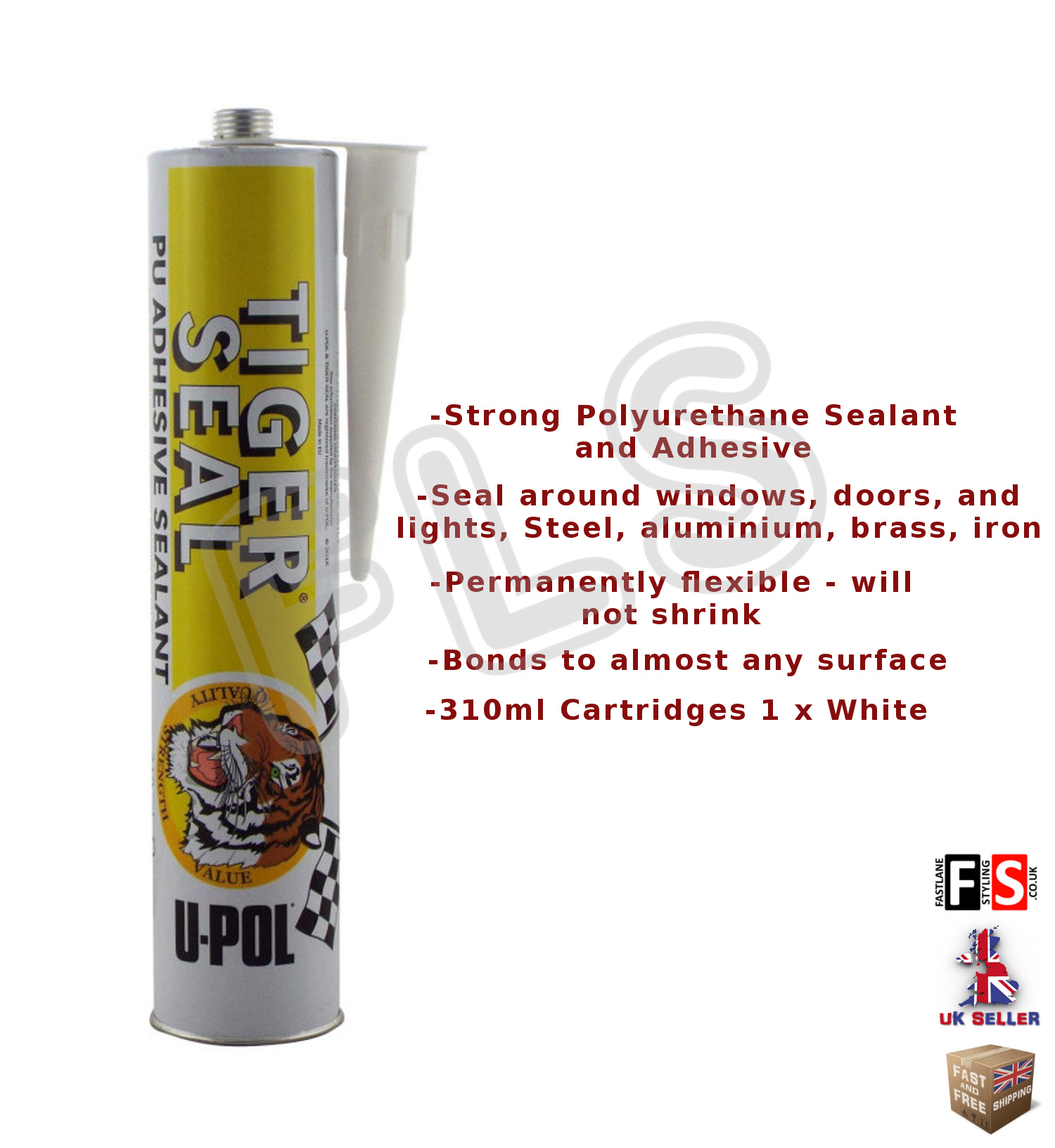 UPOL TIGER SEAL PU ADHESIVE SEALANT WHITE CARTRIDGE 310 ML BONDS ANY