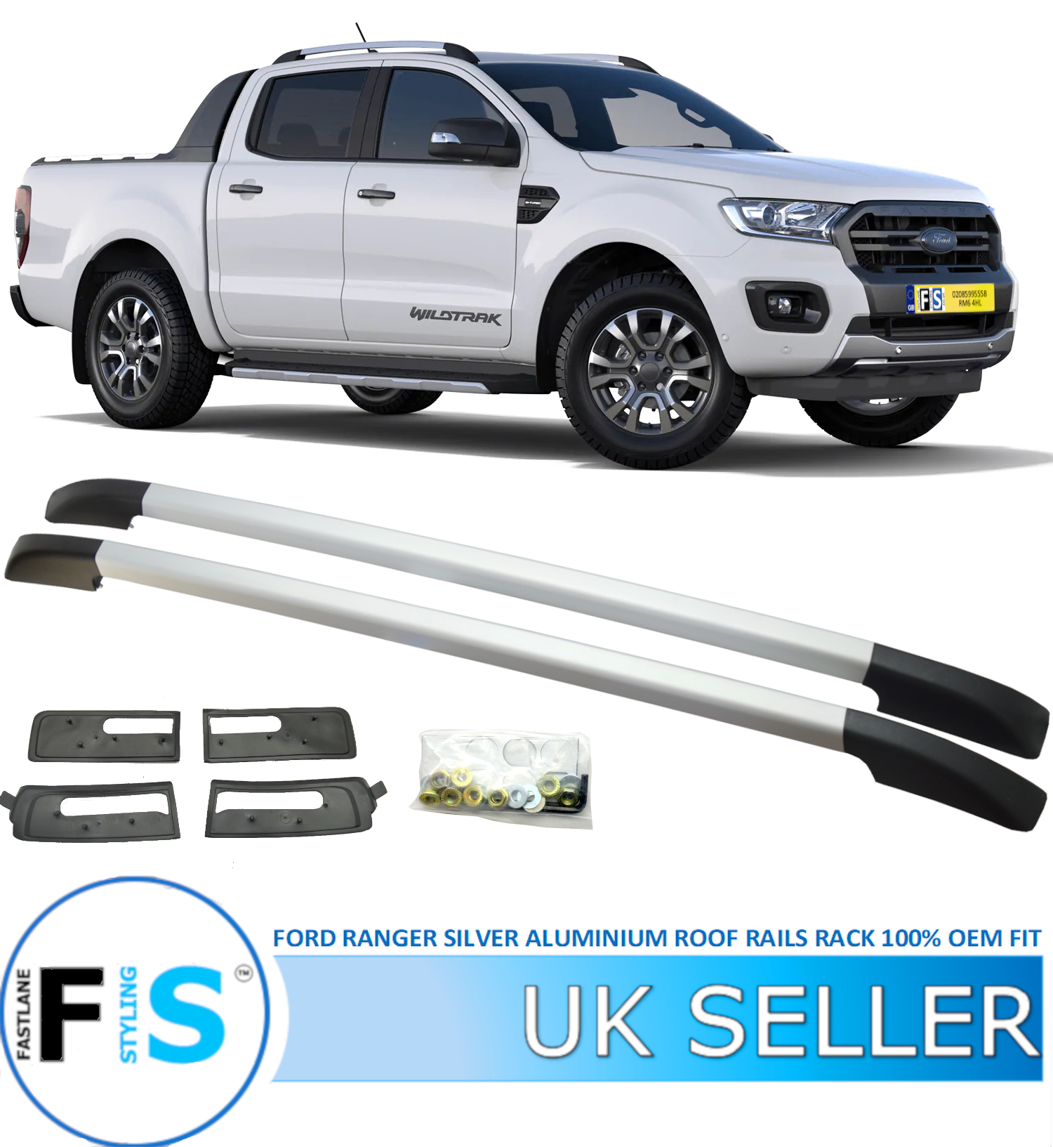 FORD RANGER T6 2011-2019 ALUMINIUM ROOF RAILS BARS ROOF RACK SILVER OEM