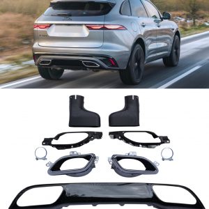 REAR DIFFUSER & SILVER TIPS GLOSS BLACK FOR JAGUAR F-PACE X761 2021+