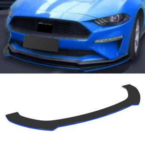 UNIVERSAL 3PCS FRONT BUMPER LIP SPLITTER SPOILER GLOSS BLACK WITH BLUE STRIP