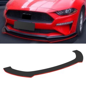 UNIVERSAL 3PCS FRONT BUMPER LIP SPLITTER SPOILER GLOSS BLACK WITH RED STRIP