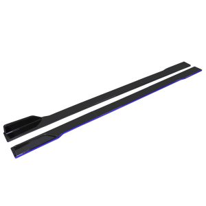 UNIVERSAL 3PCS SIDE SKIRT EXTENSION BLADES GLOSS BLACK WITH BLUE STRIP 2.2M