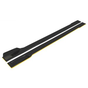 UNIVERSAL 3PCS SIDE SKIRT EXTENSION BLADES GLOSS BLACK WITH YELLOW STRIP 2.2M