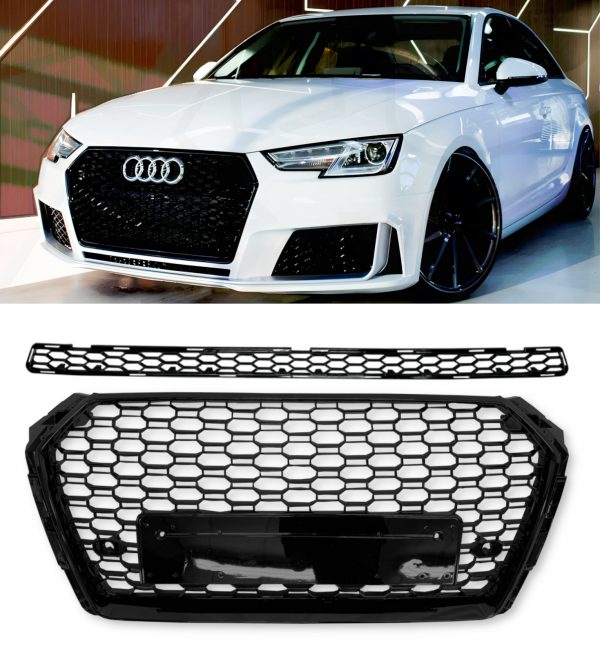 FRONT BUMPER WITH GRILLS RS4 STYLE GLOSS BLACK FOR AUDI A4 B9 2017-2019 - Image 3