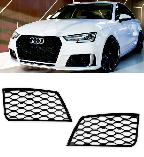 FRONT BUMPER WITH GRILLS RS4 STYLE GLOSS BLACK FOR AUDI A4 B9 2017-2019 - Image 4