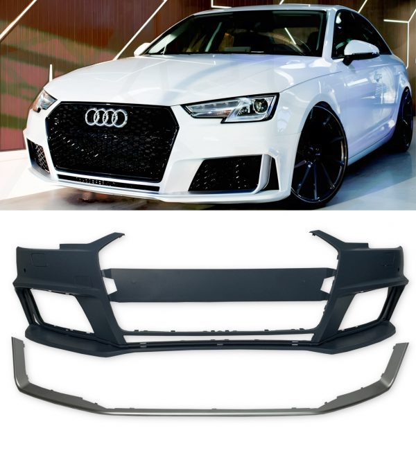 FRONT BUMPER WITH GRILLS RS4 STYLE GLOSS BLACK FOR AUDI A4 B9 2017-2019 - Image 5