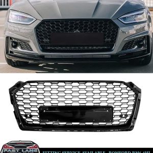 FOR AUDI A5 S5 B9 FRONT GRILLE RS5 STYLE HONEYCOMB GRILLE GLOSS BLACK 2017-19