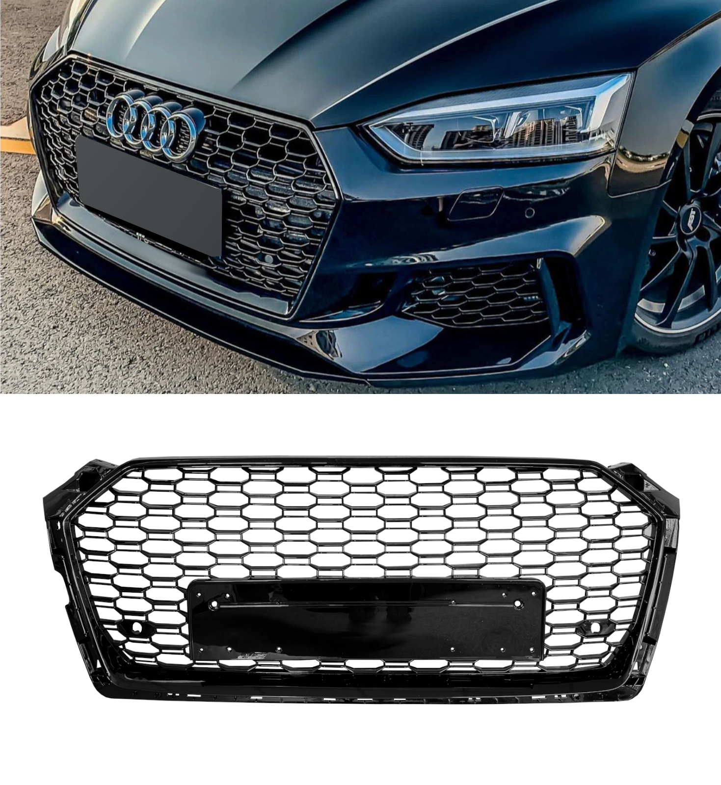 FOR AUDI A5 S5 B9 FRONT GRILLE RS5 STYLE HONEYCOMB GRILLE GLOSS BLACK 2017-19