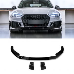 FRONT LIP SPLITTER RS4 STYLE GLOSS BLACK FOR AUDI RS4 REPLICA BUMPERS 2017-2020