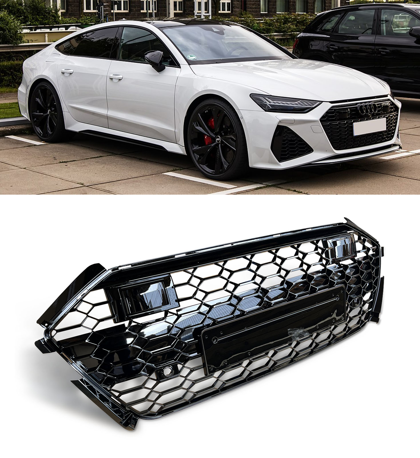 FRONT & BACK BODY KIT WITH BLACK HONEYCOMB GRILLE RS7 STYLE FOR AUDI A7 S7 19+ - Image 4