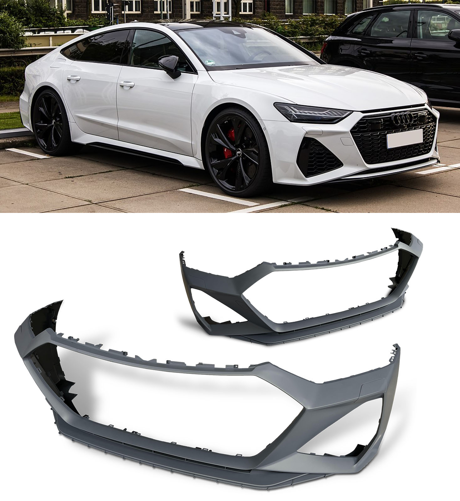 FRONT & BACK BODY KIT WITH BLACK HONEYCOMB GRILLE RS7 STYLE FOR AUDI A7 S7 19+ - Image 7