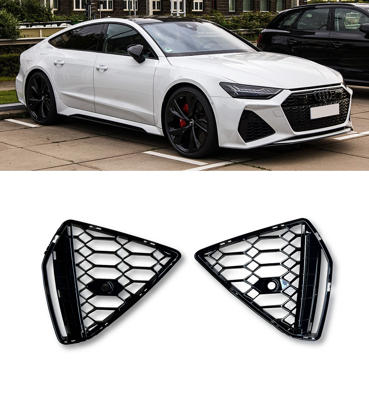 FRONT & BACK BODY KIT WITH BLACK HONEYCOMB GRILLE RS7 STYLE FOR AUDI A7 S7 19+ - Image 8