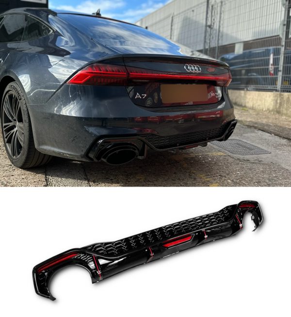 REAR DIFFUSER RS7 LOOK GLOSS BLACK WITH TIPS FOR AUDI A7 S7 4K8 2019+ - Image 2