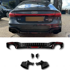 REAR DIFFUSER RS7 LOOK GLOSS BLACK WITH TIPS FOR AUDI A7 S7 4K8 2019+