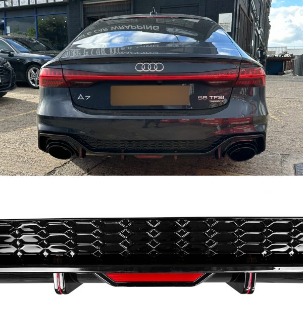 REAR DIFFUSER RS7 LOOK GLOSS BLACK WITH TIPS FOR AUDI A7 S7 4K8 2019+ - Image 5