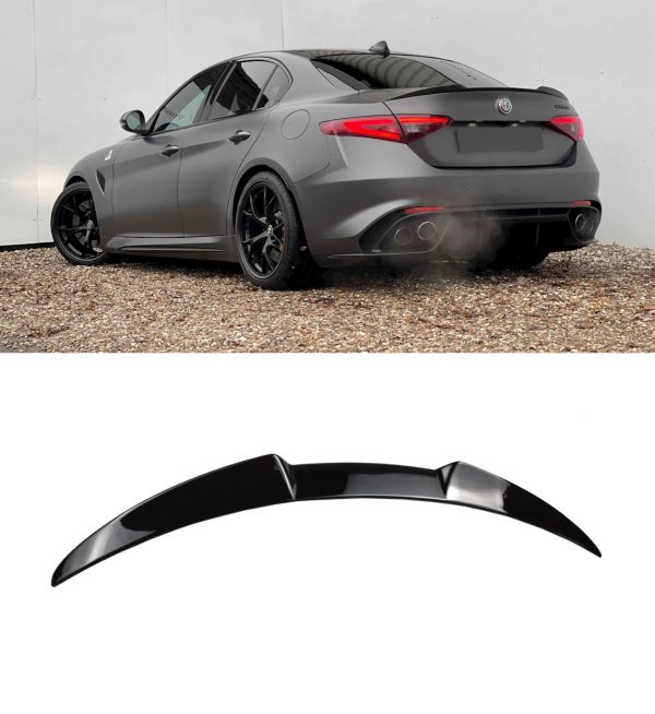 REAR BOOT SPOILER V STYLE GLOSS BLACK FOR ALFA ROMEO GIULIA 952 2015+ - Image 2