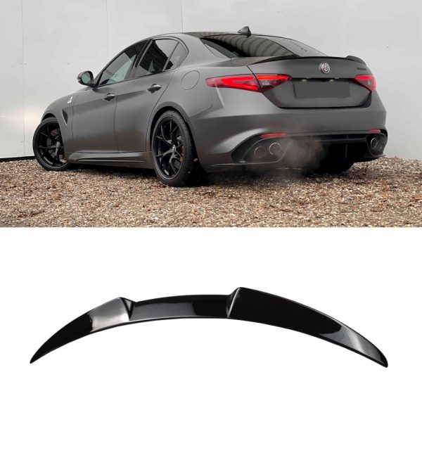 REAR BOOT SPOILER V STYLE GLOSS BLACK FOR ALFA ROMEO GIULIA 952 2015+ - Image 3