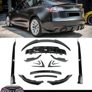 FOR TESLA MODEL 3 AERO KIT GLOSS BLACK KIT SPLITTER SPOILER DIFFUSER SKIRTS