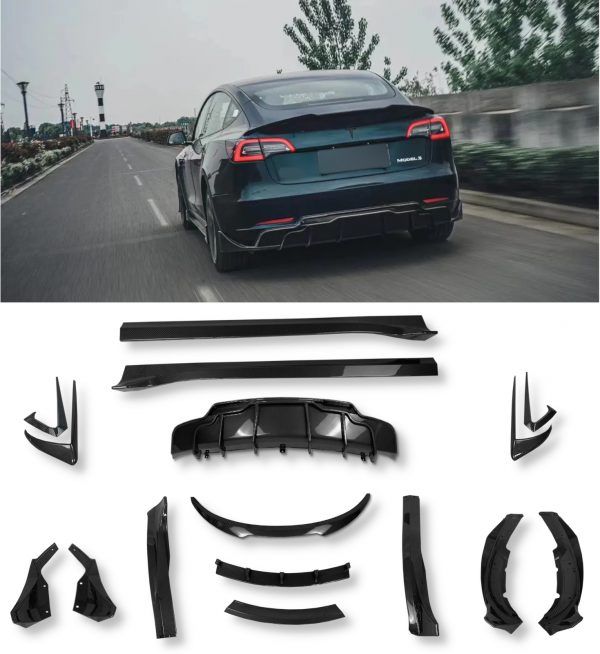 CARBON BODY AERO KIT FOR TESLA MODEL 3 DIFFUSER SIDE SKIRTS SPOILER 2017-2021