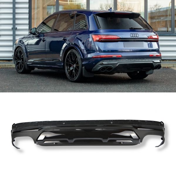 REAR DIFFUSER MATTE BLACK & BLACK TAILPIPES SQ7 STYLE FOR AUDI Q7 4M 2020+ - Image 2