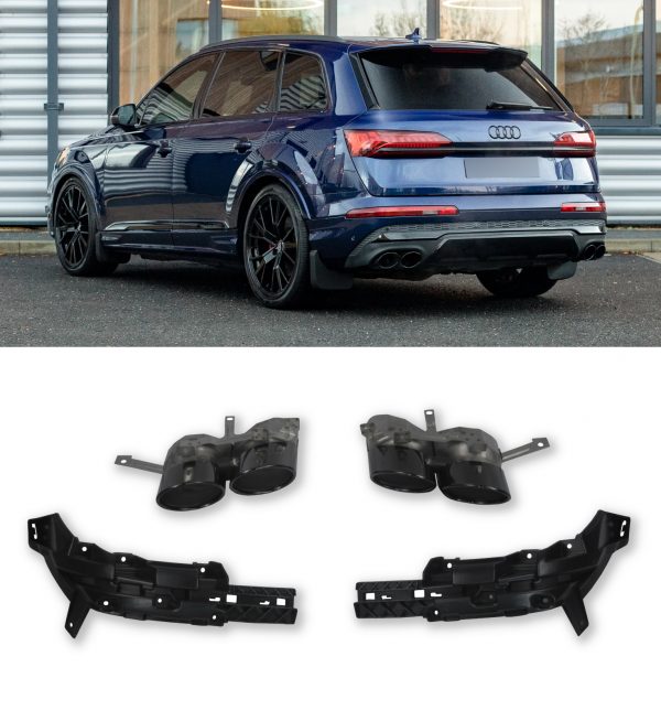 REAR DIFFUSER MATTE BLACK & BLACK TAILPIPES SQ7 STYLE FOR AUDI Q7 4M 2020+ - Image 3