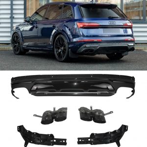 REAR DIFFUSER MATTE BLACK & BLACK TAILPIPES SQ7 STYLE FOR AUDI Q7 4M 2020+