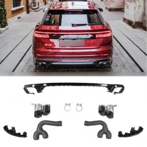 REAR DIFFUSER EXHAUST TRIM SQ8 STYLE GLOSS BLACK & BLACK TIPS FOR AUDI Q8 2018+