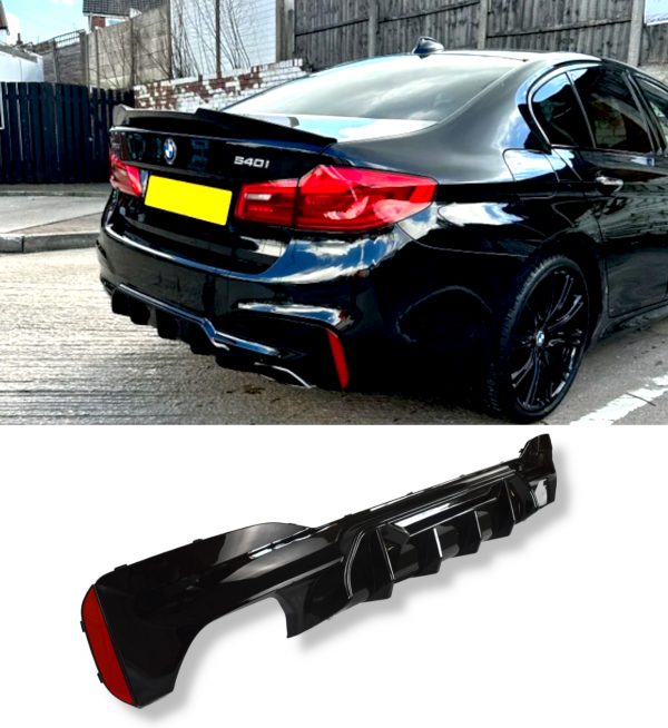 REAR DIFFUSER M5 COMPETITION STYLE GLOSS BLACK FOR BMW 5 SERIES G30 2017-2021 - Image 2