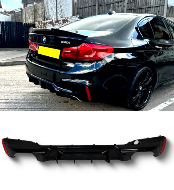 REAR DIFFUSER M5 COMPETITION STYLE GLOSS BLACK FOR BMW 5 SERIES G30 2017-2021 - Image 4