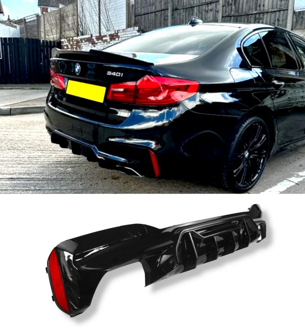 REAR DIFFUSER M5 COMPETITION STYLE GLOSS BLACK FOR BMW 5 SERIES G30 2017-2021 - Image 5