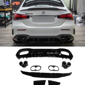 GLOSS BLACK AMG REAR DIFFUSER FOR MERCEDES A CLASS V177 A45 LOOK 2019 4DR SALOON