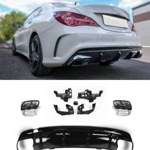 REAR DIFFUSER CLA45 LOOK GLOSS BLACK & TAILPIPES FOR MERCEDES CLA C117 2013-2019