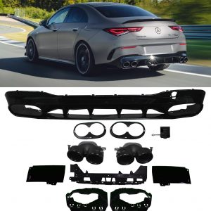 REAR DIFFUSER GLOSS BLACK & BLACK TIPS CLA45 STYLE FOR MERCEDES CLA C118 2019+