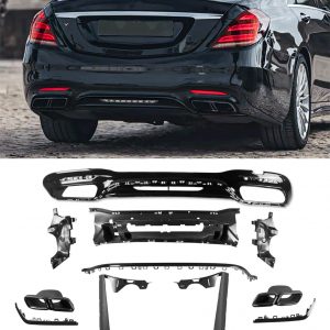 REAR DIFFUSER KIT S65 LOOK GLOSS BLACK FOR MERCEDES S CLASS W222 2017+ FACELIFT