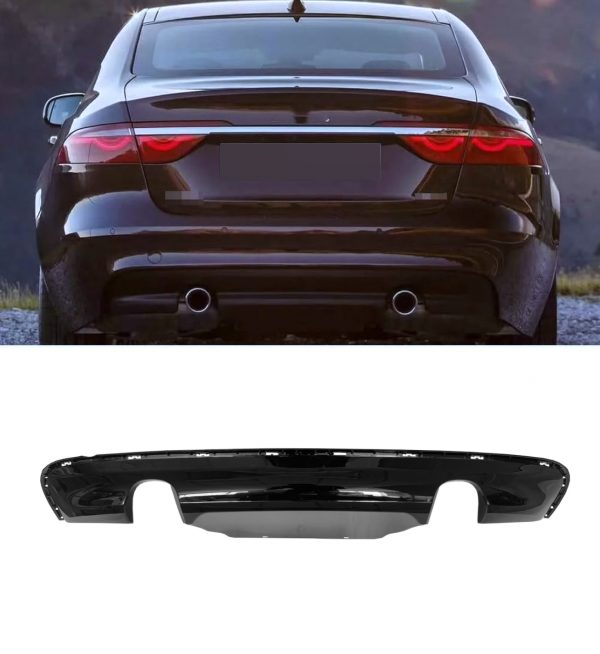 REAR DIFFUSER SINGLE EXHAUSTS OUTLET GLOSS BLACK FOR JAGUAR XE S XF R 2015+