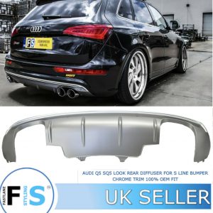 REAR DIFFUSER WITH SILVER STRIP SQ5 QUAD LOOK GREY FOR AUDI Q5 8R S-LINE BUMPER