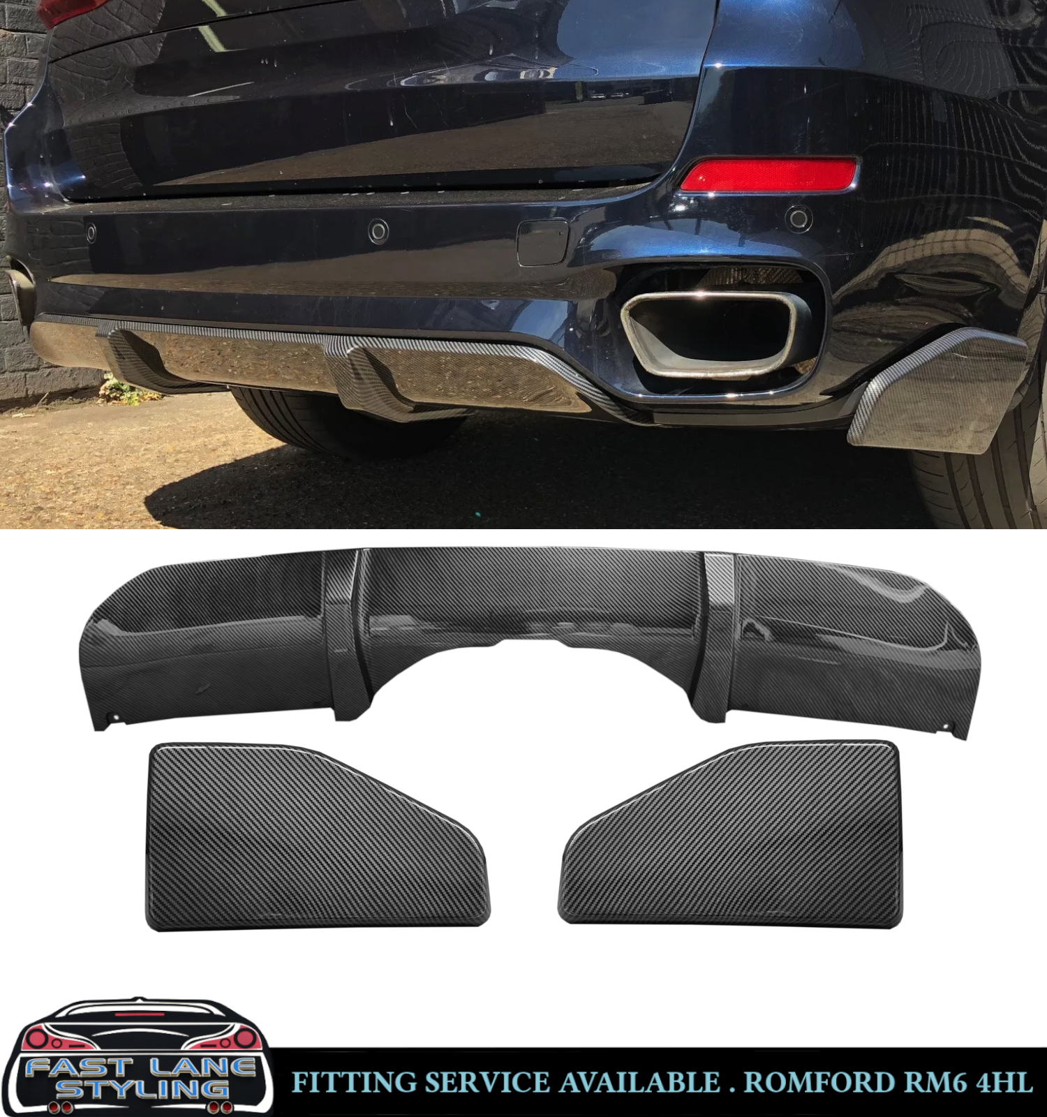 BMW X5 F15 AERO KIT FRONT SPLITTER LIP REAR DIFFUSER PACK CARBON FIBRE LOOK - Image 2
