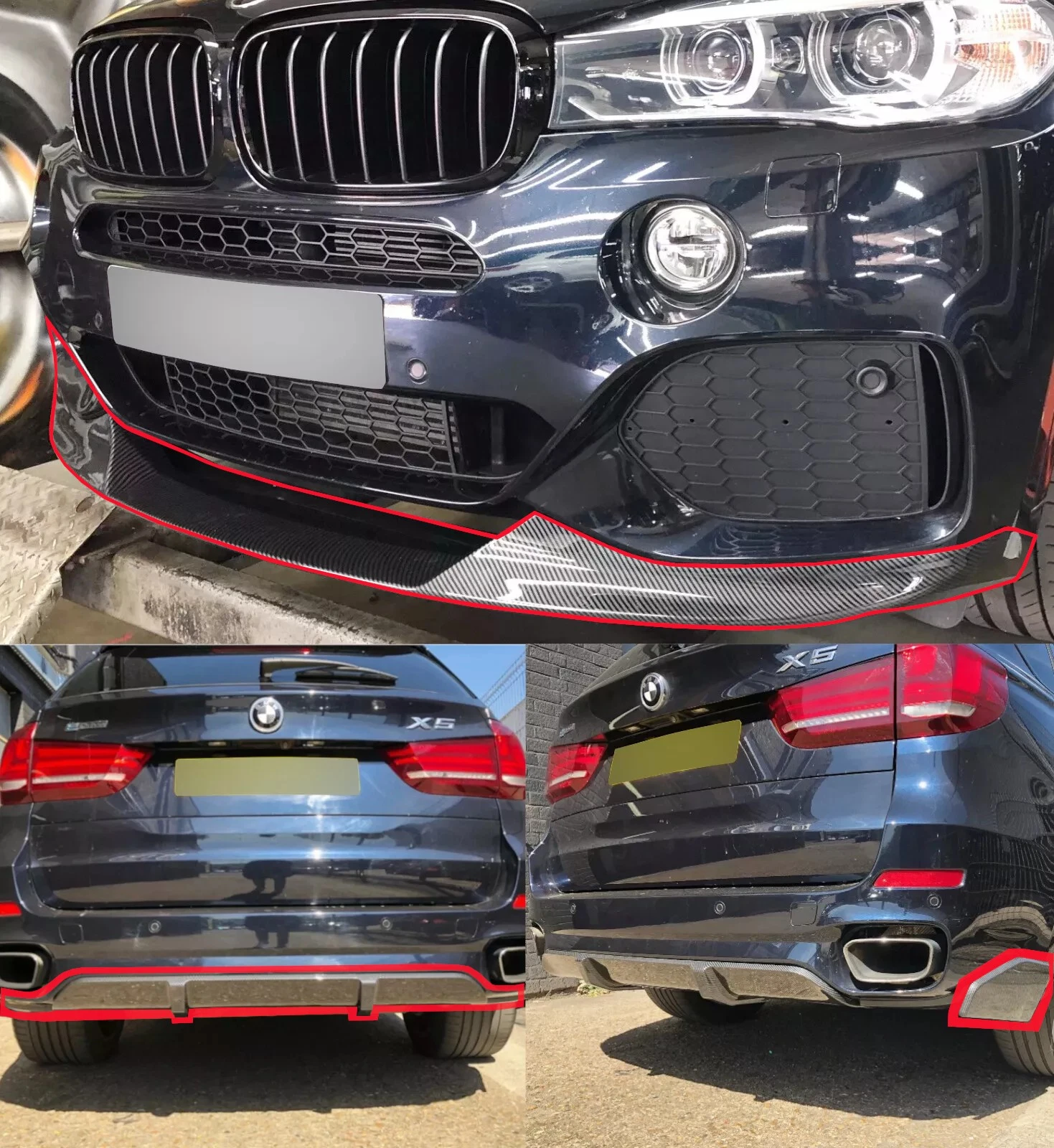 BMW X5 F15 AERO KIT FRONT SPLITTER LIP REAR DIFFUSER PACK CARBON FIBRE LOOK - Image 3