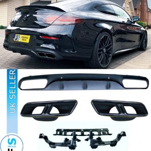 REAR DIFFUSER C63S AMG STYLE MATTE BLACK FOR MERCEDES C CLASS C205 A205 2014-18