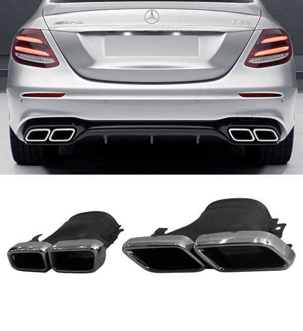 REAR DIFFUSER E63S AMG STYLE GLOSS BLACK & SILVER TIPS FOR MERCEDES E CLASS W213 2016-2019 - Image 4