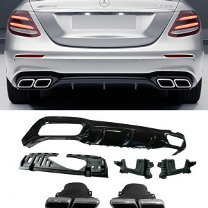 REAR DIFFUSER E63S AMG STYLE GLOSS BLACK & SILVER TIPS FOR MERCEDES E CLASS W213 2016-2019